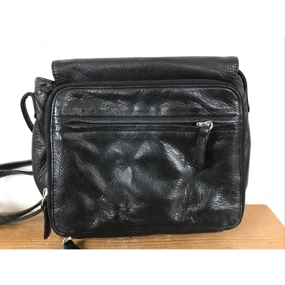 Vtg 90s Osgoode Marley Black Soft Glove Leather Chunky Buckle Shoulder Bag Purse